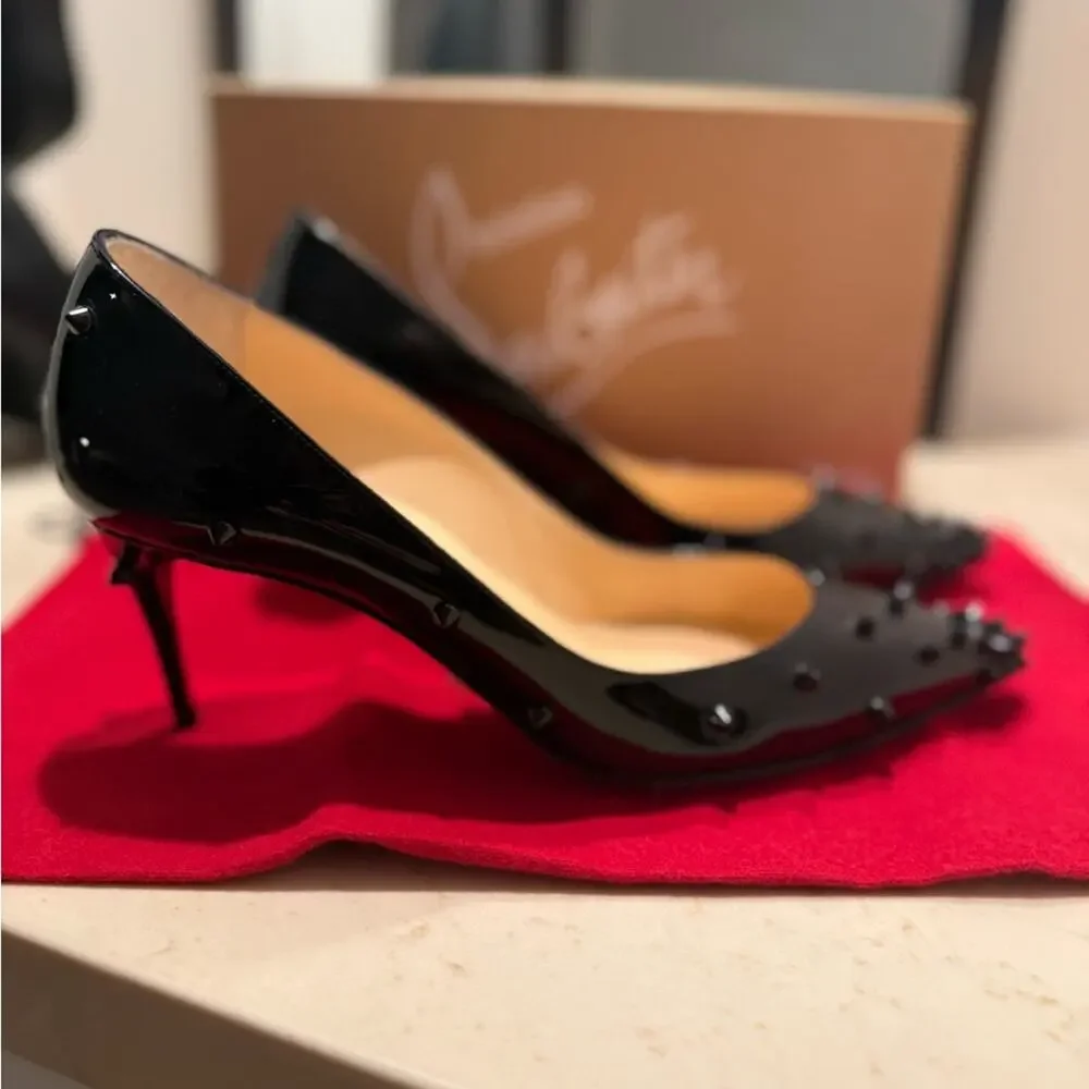 Christian Louboutin Black Patent Studded Pointed Toe Pumps